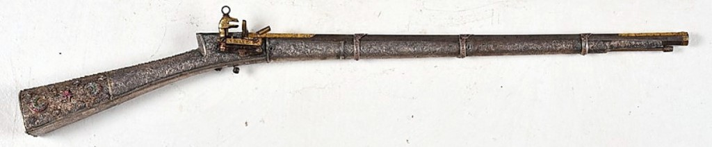 “For centuries, these were presented to sultans and heads of state as gifts; at some point, they transcend function and become art,” Greg Capps said of this Ottoman Empire jeweled Shishana rifle, which topped the Doll sale and sold to an international private collector, bidding online, for $107,100 ($3/5,000).