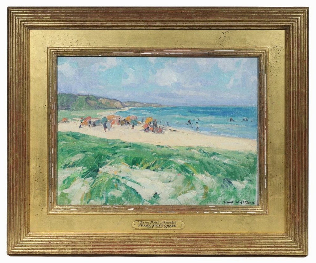 Veilleux acquired “Beach at Cliffside, Nantucket” by Frank Swift Chase (Massachusetts, 1886-1958) from a family who had relocated to Maine from Nantucket. A phone bidder liked it enough to take it to $17,550 ($20/25,000).