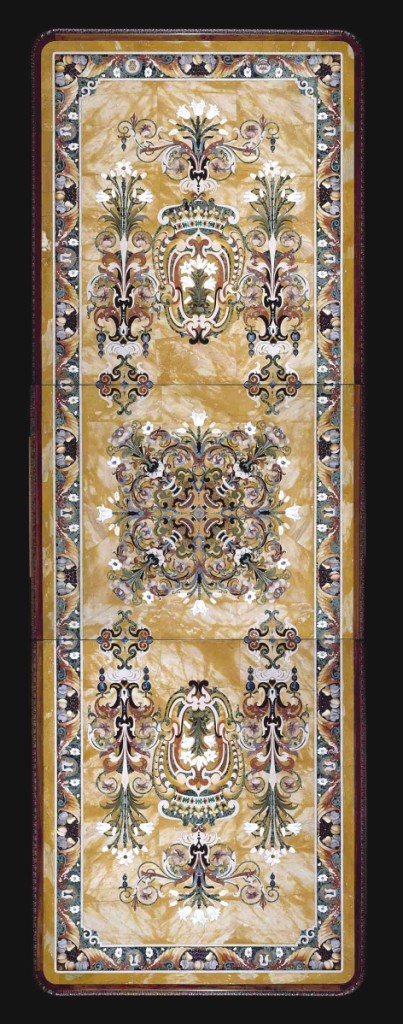 Table, Societa Civile Arte del Mosaico, manufacturer, Joseph Urban, designer, Florence, Italy, 1928. Wood, marble, lapis lazuli, jasper, alabaster, chalcedony, shell, gabbro. Hillwood Estate, Museum & Gardens. Photographed by Edward Owen.