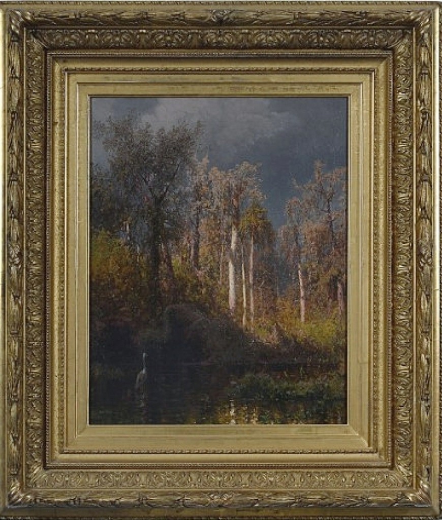 Brunk characterized the price of $107,100 realized for “Gainsville Marsh, Florida” by Hermann Ottomar Herzog (American, 1831-1932) to be “a very big number.” The work measured 30½ by 26½ inches. Wingard collection. ($20/30,000).