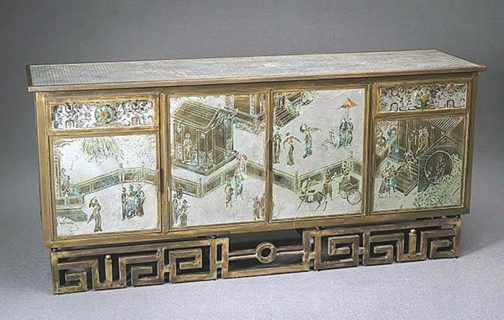 This midcentury Philip and Kelvin LaVerne polychromed, acid-etched and textured bronze “Tao” credenza was one of the highest priced items in the sale, selling for $51,240. It was more than 73 inches long and bore the maker’s label.