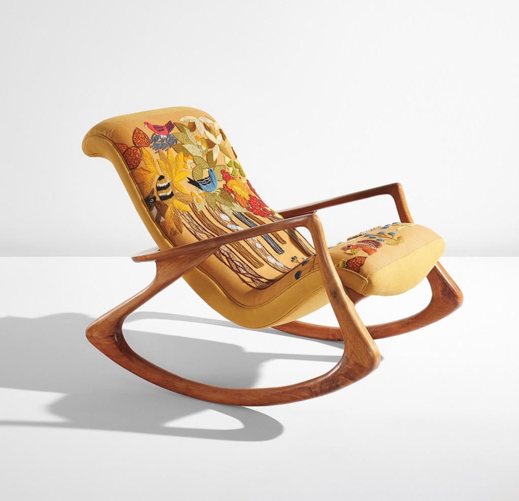 An auction record was set for Vladimir Kagan’s “Contour” rocking chair, model no. 175F, 1955. It was bid to $132,300.