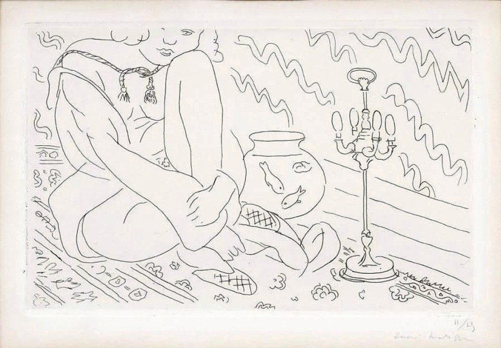 From Faxon’s collection came this etching by Henri Matisse, “Figure Au Visage Coupe Assise Dans Un Interieur,” which went out at $27,450.