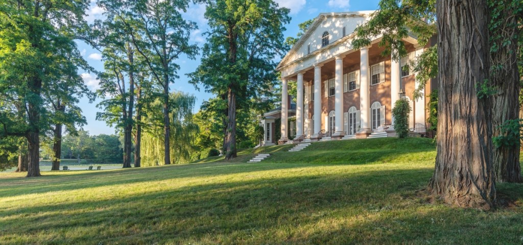 Completed in 1825, Edgewater was built for Lowndes Brown and his wife, Margaret Livingston Brown, on land given to the couple by her father, John R. Livingston. The house was constructed on a small peninsula in Barrytown, N.Y., overlooking the Hudson River and facing west toward the Catskill Mountains. Alexander Jackson Davis designed the octagon library appended to the north side of the house in 1852.