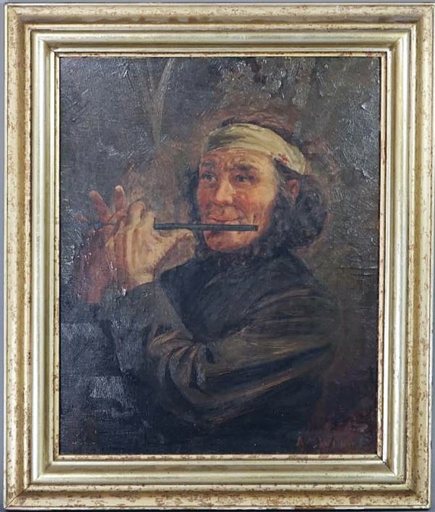 Recently discovered was this painting of the fife player, one of three subjects that make up Archibald Willard’s famous painting, “Spirit of 76.” Willard made that painting, the most famous work he ever created, for the 1876 Centennial Exhibition in Philadelphia. This oil on academy board work bears Willard’s signature and features Hugh Mosher, a fellow Civil War veteran, playing the fife. It sold for $14,720 to a direct descendent of Willard.