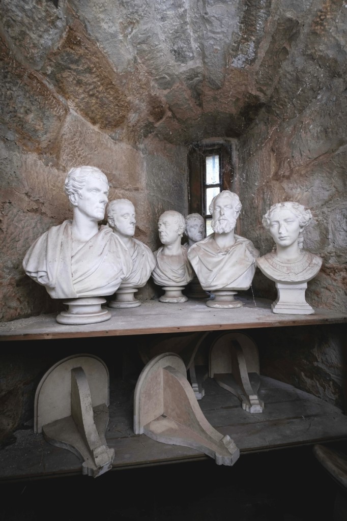 Marble busts in the Dunrobin cellars of the Duke and Duchess of Sutherland and other members of nobility.