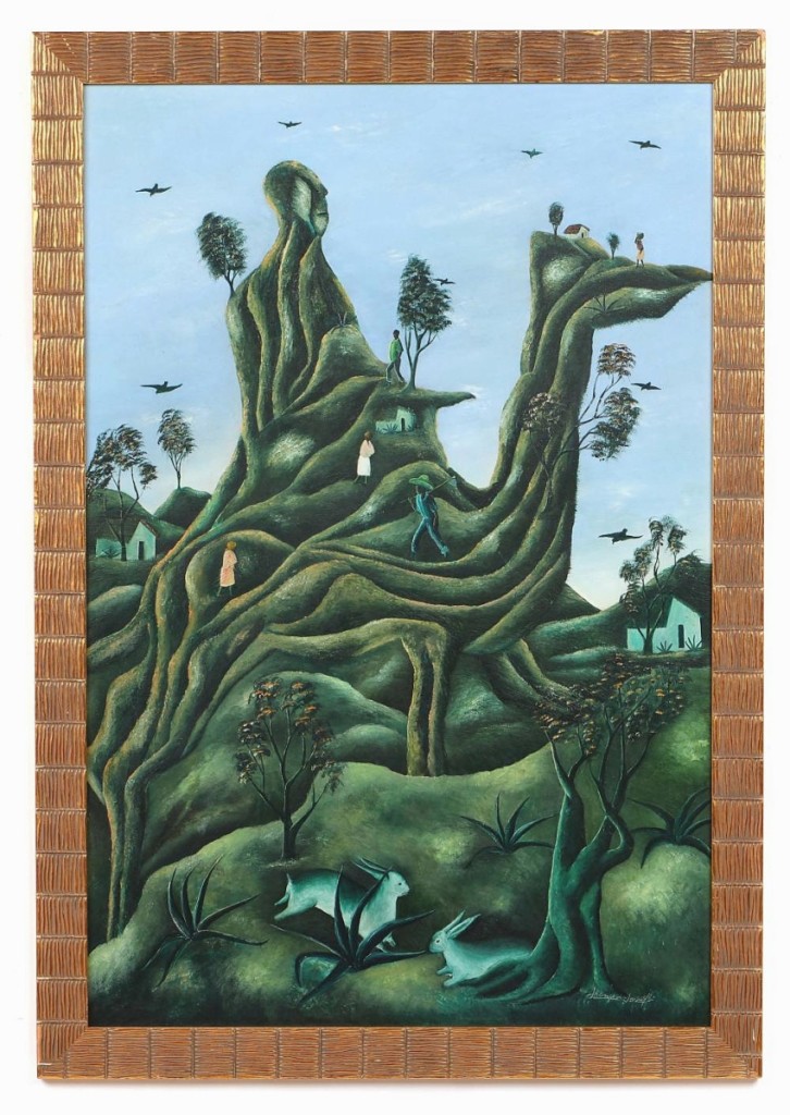 Taking $4,920 was Haitian artist Jasmin Joseph’s (1923-2005) “Landscape.” The oil on board measured 35¾ by 23¾ inches. Joseph is a master of Haitian art who began his career by sculpting clay while working in a brick factory. After molds for his sculptures were illegally reproduced, he turned to painting.