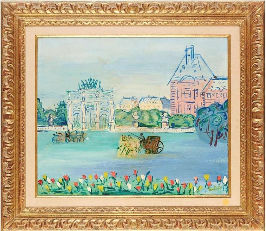 Among the top paintings in the sale was this oil on canvas by Jean Dufy, “Jardin des Tuileries et l’Arc de Triomphe Du Carrousel,” which sold for $25,000. It measured 18 by 22 inches.