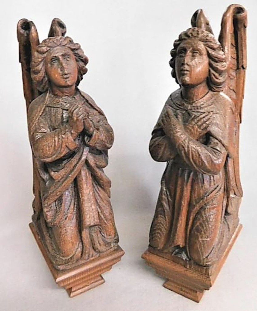 Among the sale’s many carved architectural elements were these two angels, 15 inches high, that sold for $2,580.