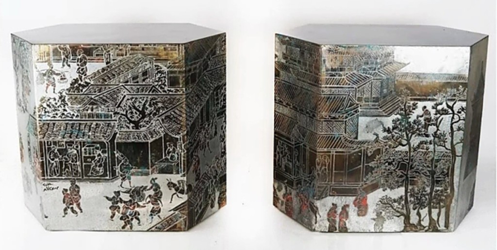 Headlining the sale was this pair of Philip and Kelvin Laverne six-sided Chan-style bronze side tables that sold for $17,500.