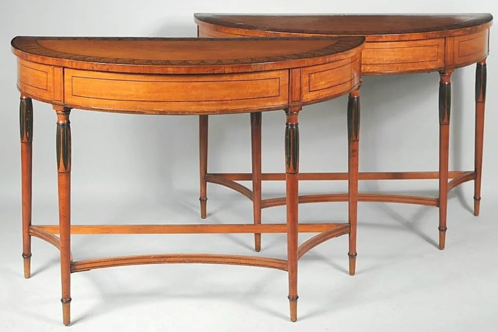 The sale’s leader came from this pair of George III paint-decorated satinwood consoles that went out at $4,445.