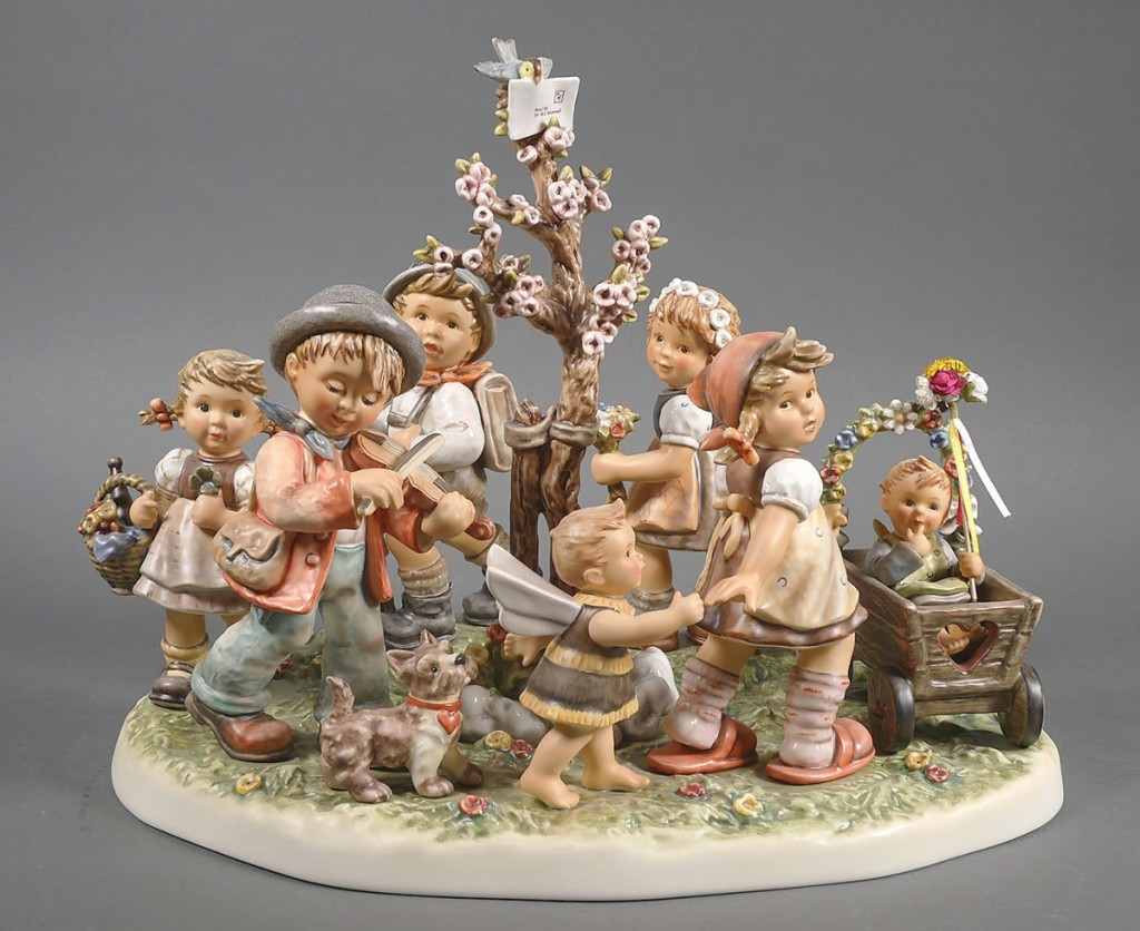 “Sister’s Children,” a limited edition figurine depicting youngsters at play, was created to celebrate Sister Hummel’s 100th Anniversary. It brought $4,500.