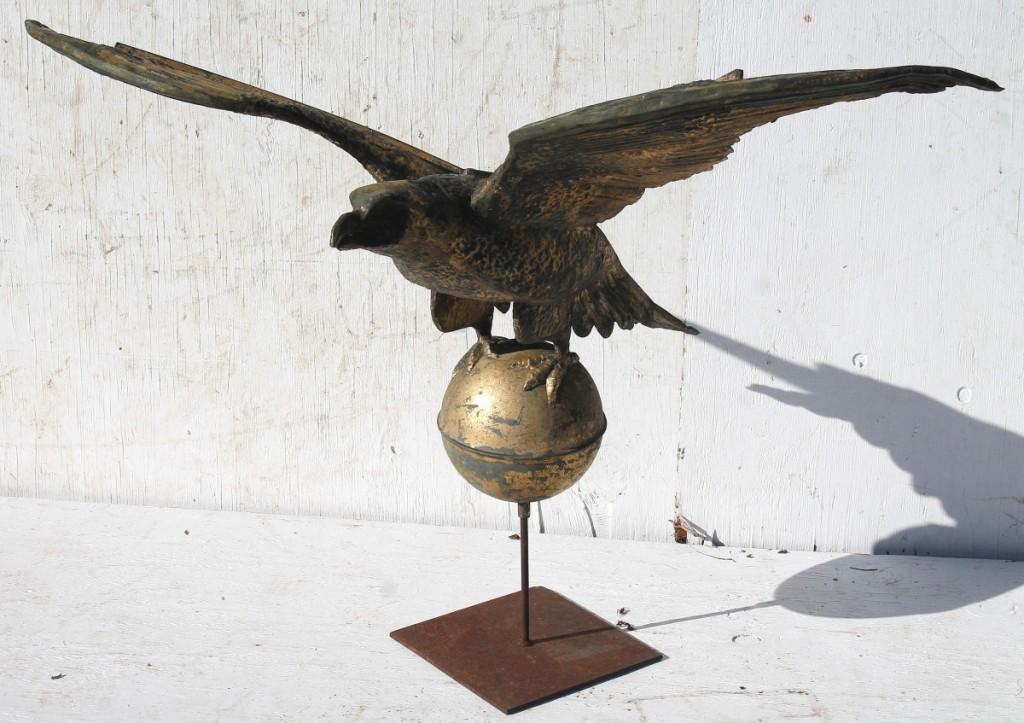 The $3,600 realized by this copper eagle weathervane was the top price of the category. It had a zinc head and a 48-inch wing spread.