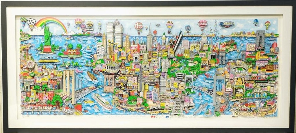 A collector in the United States paid $11,070, the second highest price in the sale, for Charles Fazzino’s “The World Loves NYC.” It was one of 11 works by the artist in the sale, all from a Meriden, Conn., collection ($4/6,000).