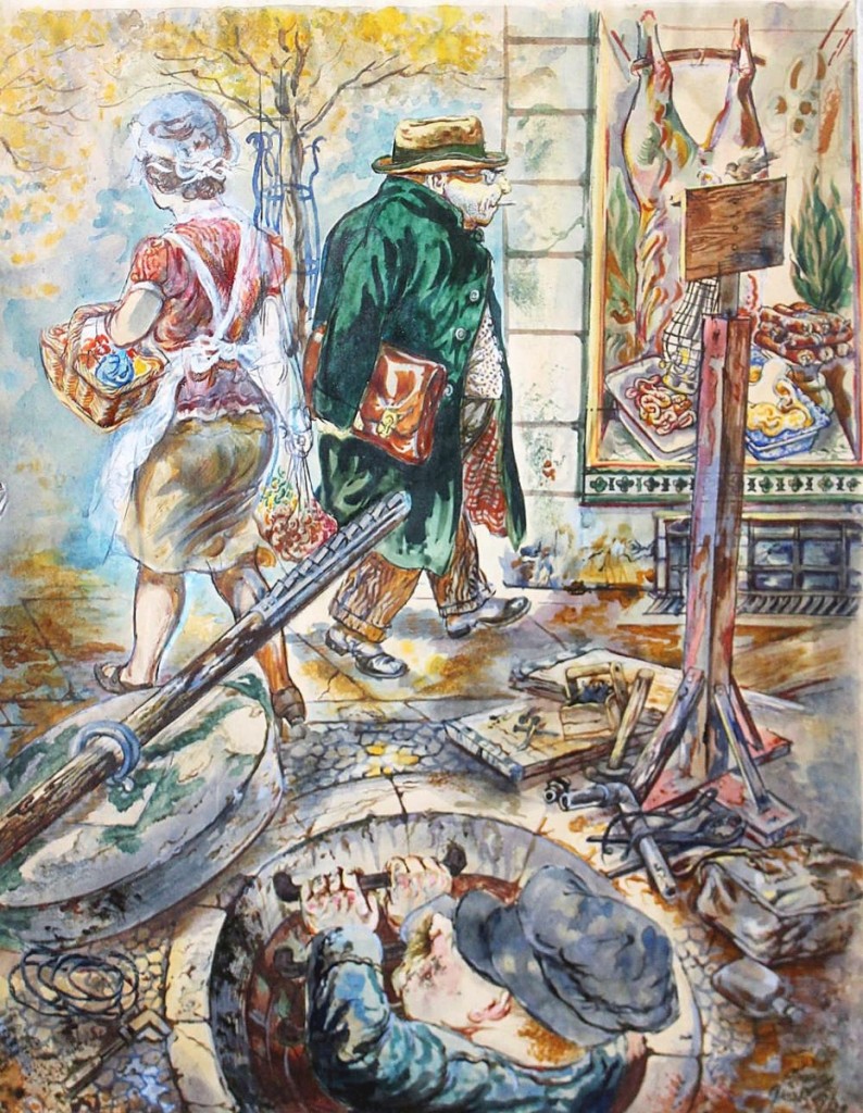 Leading the sale and selling to an international buyer bidding on the phone for $31,625, George Grosz’s “City Dwellers” measured 21 by 16 inches and had been acquired by the artist in Germany prior to his immigration to the United States ($40/60,000).
