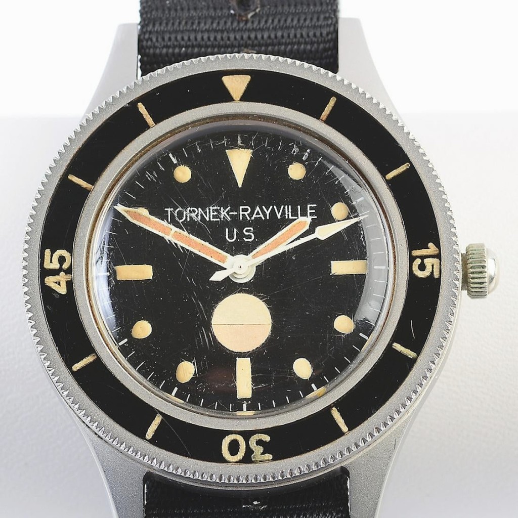 “We had four or five phone bidders on that; watches like this have become a very big collecting category,” Allen Michaan said of this Tornek-Rayville TR-900 military diver’s stainless steel wristwatch, which sold to a private collector on the East Coast who was bidding by phone, for $90,000, the top price in the sale ($80/120,000).