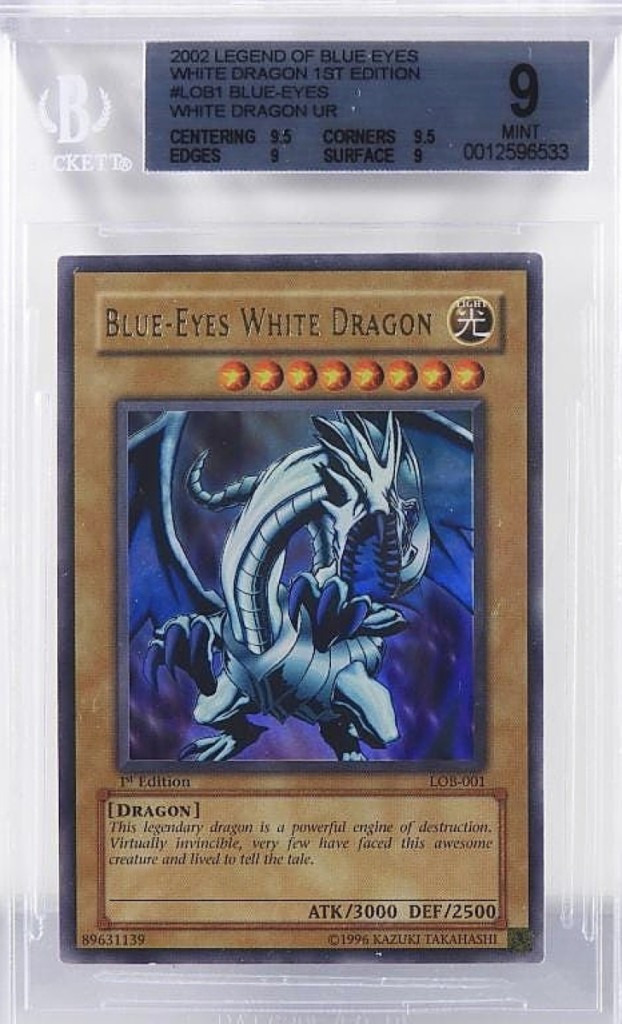 Among the sale’s top lots was this Yu-Gi-Oh! Legend of Blue-Eyes White Dragon, first edition, which sold for $11,400. It was in BGS 9.0 mint.