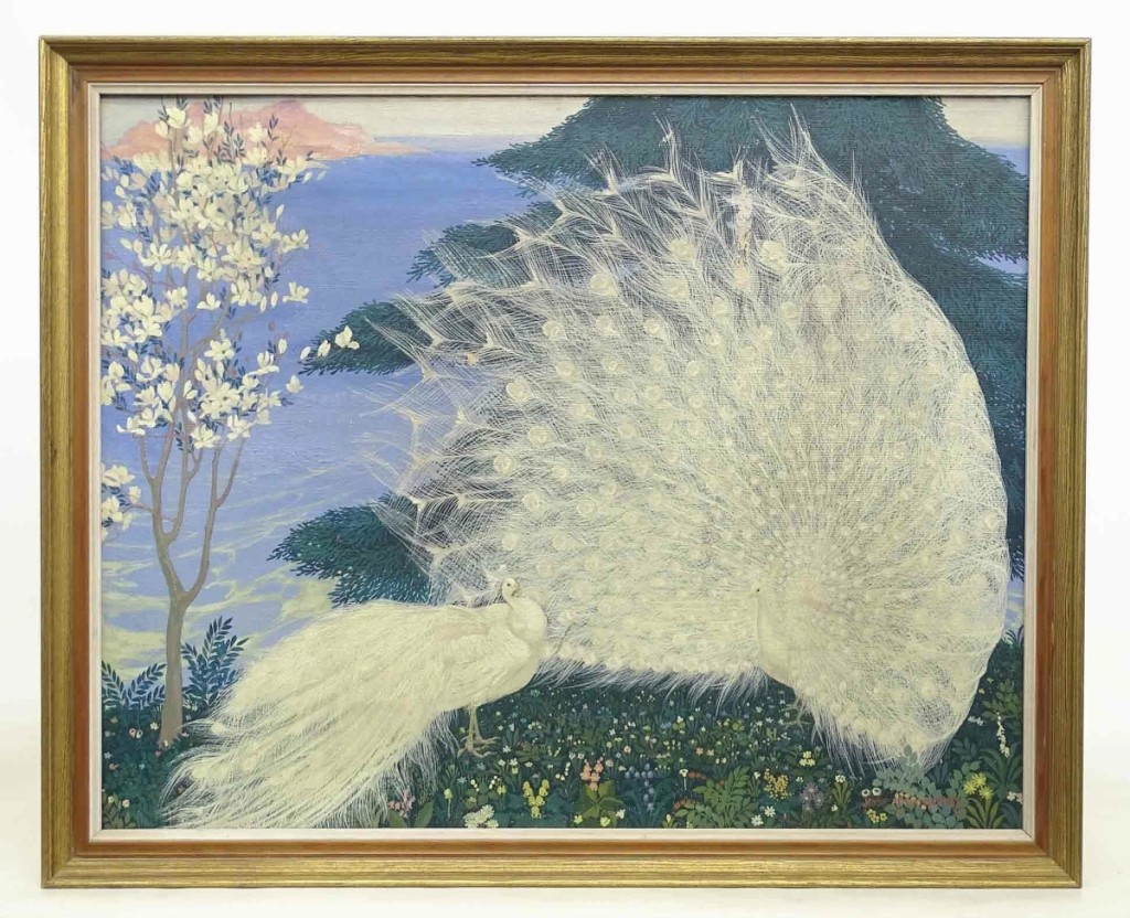 The trade and private collectors quarreled over this painting of two white peacocks by Jessie Arms Botke (1883-1971) before it sold to the former for $11,210, the sale’s highest selling lot. The oil on canvas measured 24 by 30½ inches.