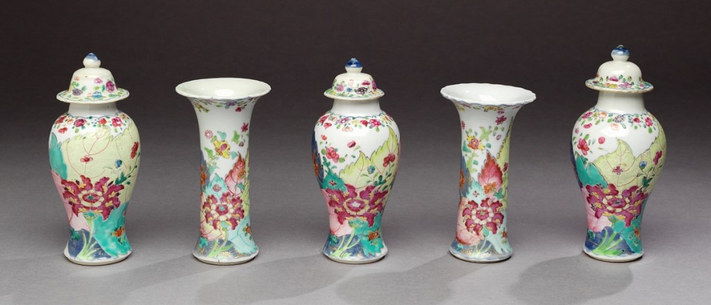 Five-piece garniture, Jingdezhen, China, circa 1785. Hard-paste porcelain.