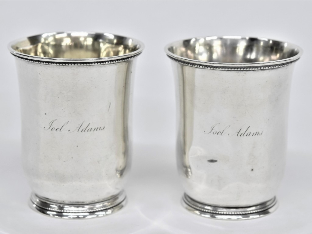 This lot of two sterling julep cups featured the monogram of Joel Adams, a member of the early and influential South Carolina political family. They sold for $5,748, while an identical lot brought $5,142. Both lots featured the mark of William Glaze, a Columbia, S.C., silversmith who would enjoy multiple partnerships throughout his career, as well as a storied reputation for his work at Columbia’s Palmetto Armory.