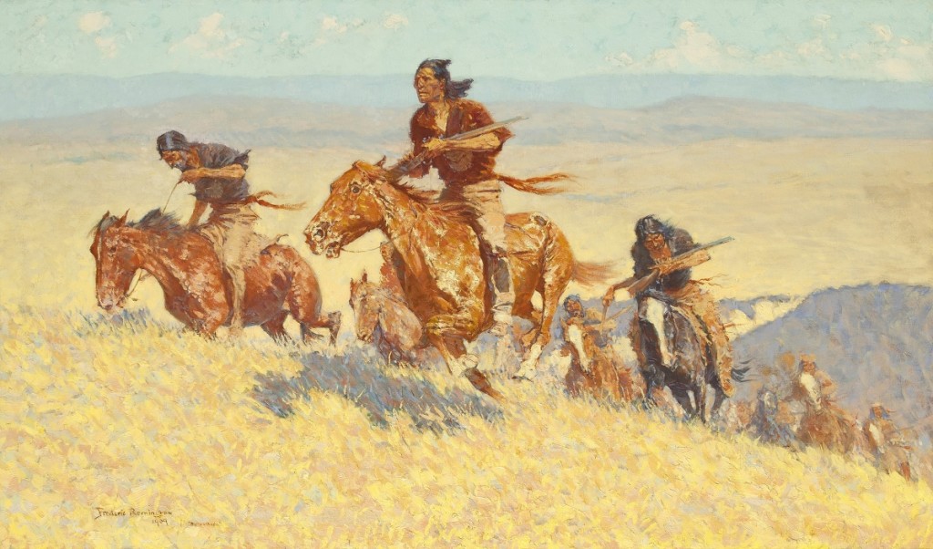 “The Buffalo Runners – Big Horn Basin” by Frederic Remington (1861-1909), 1909. Oil on canvas. Courtesy of the Sid Richardson Museum, Fort Worth, Texas.