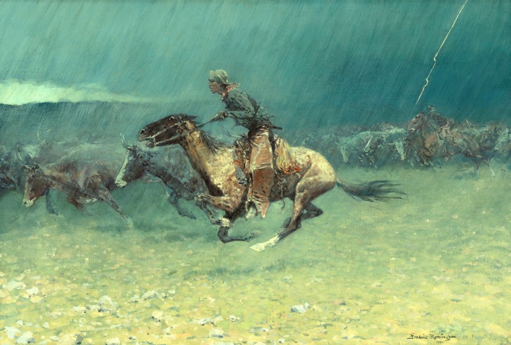 “The Stampede” by Frederic Remington (1861-1909), 1908. Oil on canvas. Gilcrease Museum, Tulsa, Okla., gift of the Thomas Gilcrease Foundation.