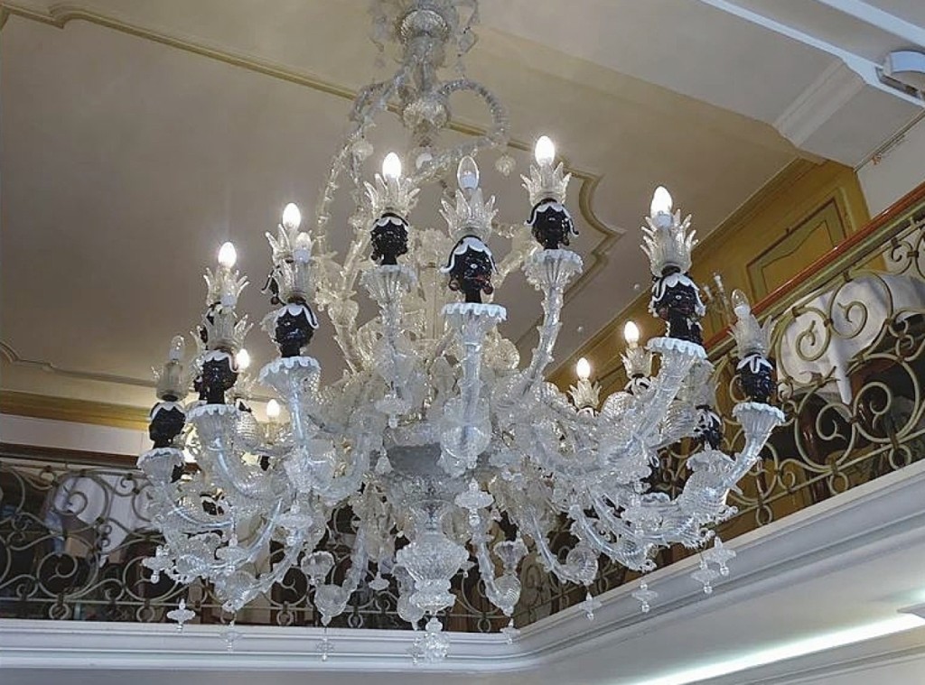 Murano glass chandelier, Eighteenth Century, Cafe Lavena, San Marco, Venice, Italy.