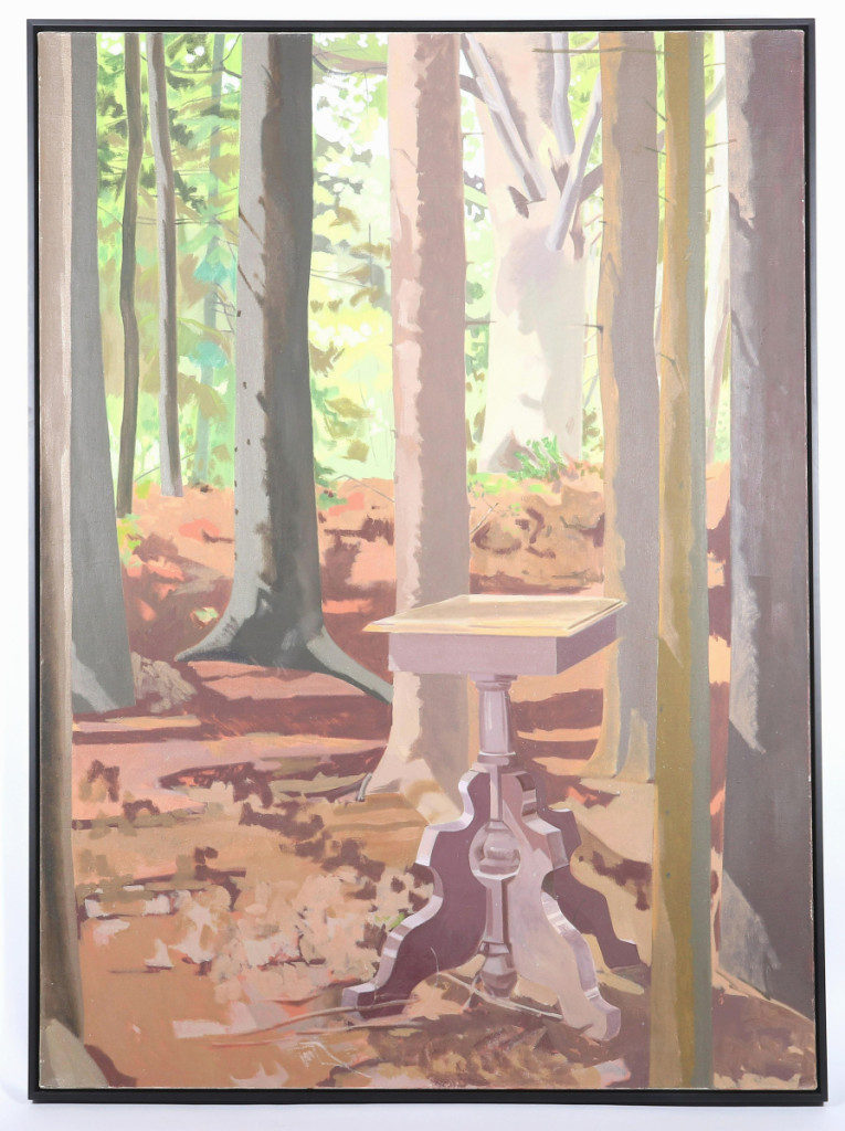 An artist auction record for American artist Lois Dodd (b 1927) was set when this work, “Untitled (Can’t See the End Table for the Trees),” sold for $71,875. The oil on canvas measured 66 by 48 inches. Dodd was the subject of a retrospective in 2012 at the Kemper Museum of Contemporary Art and the Portland Museum of Art in Maine. A monograph on her career was released in 2017.