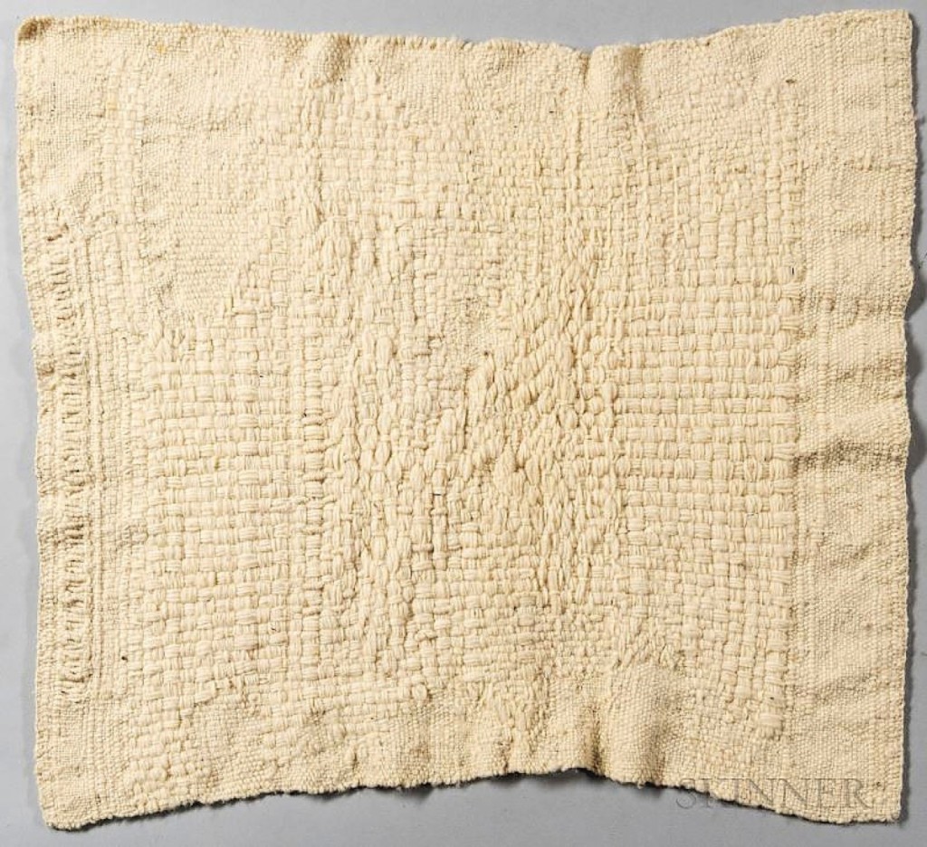 The sale’s top lot was “Study for White Letter” by textile artist Sheila Hicks (b 1934), which brought $40,625. Completed in Mexico in 1962, the textile was woven with hand-spun wool and a four-sided selvage finish. It measured 24 by 26½ inches and was deaccessioned from an unnamed museum collection.