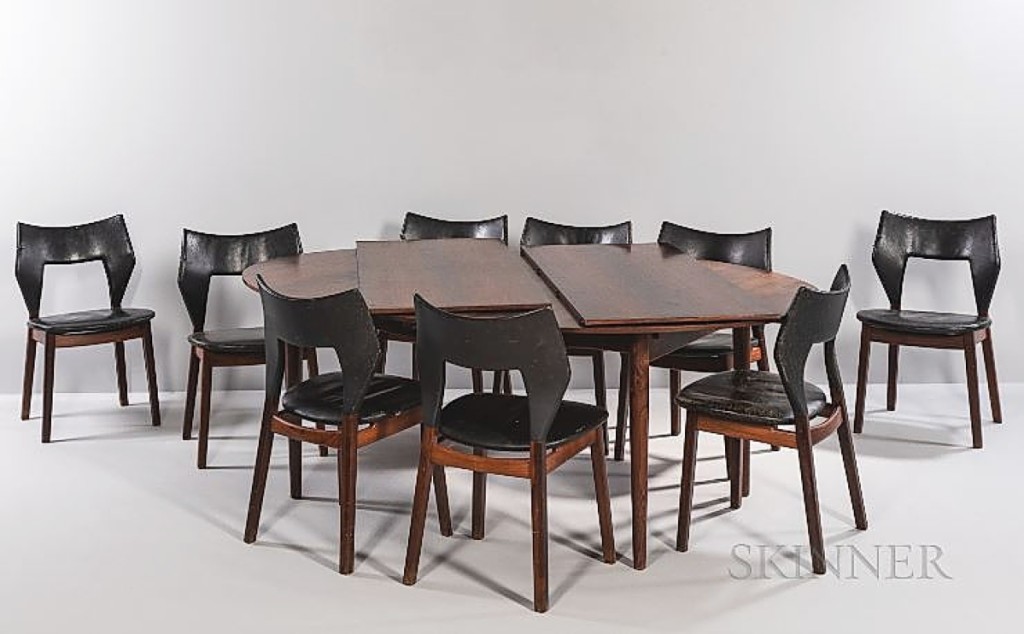 A Rhode Island consignor brought in this dining set as part of a downsizing move, unaware of its value: $33,750. The nine chairs were by Tove and Edvard Kindt-Larsen, produced by Thorald Madsen. The table was attributed to Finn Juhl. On the Kindt-Larsens, the auction house wrote, “The couple played a significant role in the development of Danish furniture design through their involvement with the Cabinetmakers’ Guild Exhibitions from the 1930s to the 1960s. Edvard Kindt-Larsen was head of the exhibitions from 1943 to 1966. Together they organized the exhibitions, and influenced Danish consumers to buy individual pieces of furniture instead of acquiring complete living spaces which had been the traditional approach.”