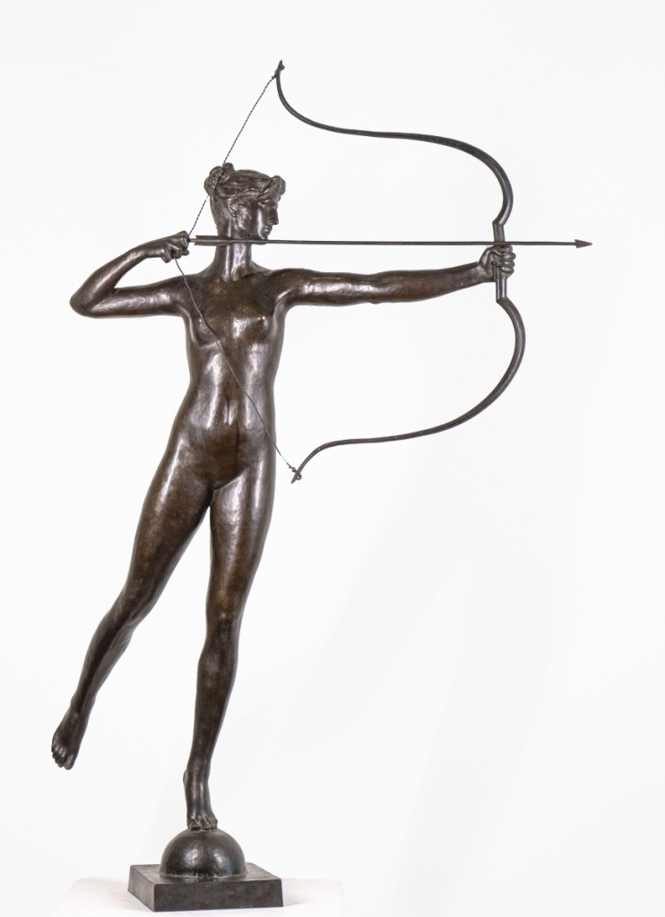 An iconic bronze sculpture of “Diana” by Augustus Saint-Gaudens (1848-1907) soared past its estimate of $200/400,000, selling for $506,000. Purchased by a young New York couple, it is the fifth highest price at auction for any work by Saint-Gaudens. Recently discovered by Keno, the sculpture was on display in a Delaware restaurant since its purchase by the restaurant owner in 1959.