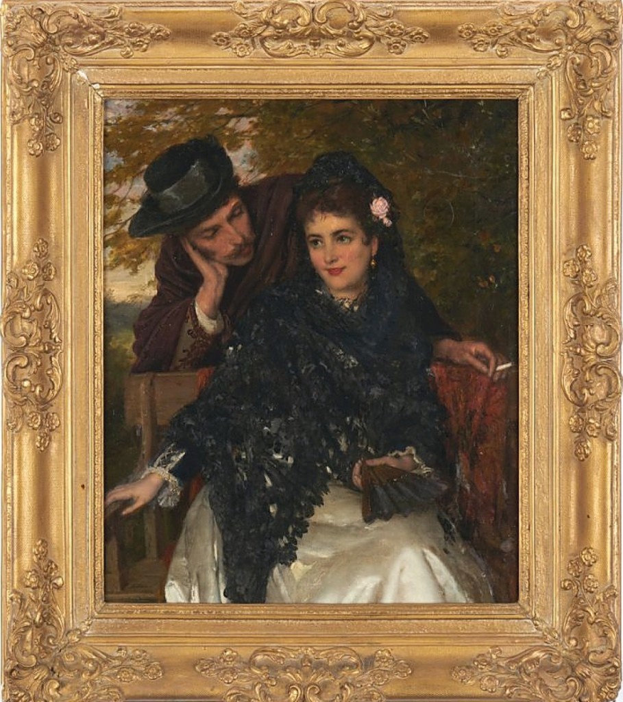 The sale’s top lot found $40,960 paid for William Oliver The Younger’s (France/UK, 1823-1901) “Spanish Lovers.” Drury said it was a bidding battle between two collectors for the work, which ultimately pushed it to an artist auction record. “It suggests all these different storylines and I think the collectors were drawn to the romance of that painting,” Drury said. Oil on canvas, 17¾ by 14½ inches.