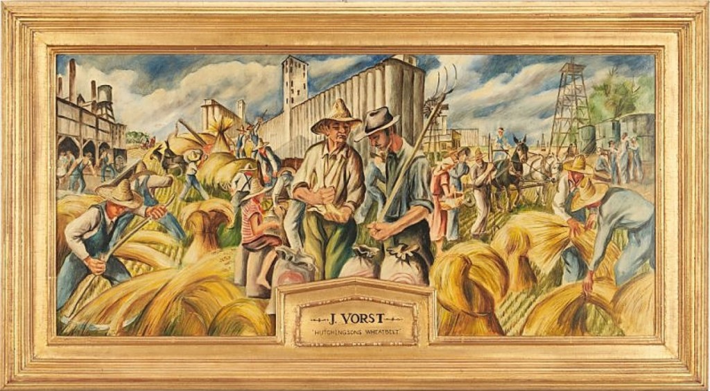 An auction record for Joseph Vorst (American, 1897-1947) was set with this WPA-era oil on board mural study titled “Hutchingsons Wheatbelt.” It measured 16¾ by 35¾ and sold for $26,400. One bidder told Drury that they believed the final mural was on the wall of a Kansas post office.