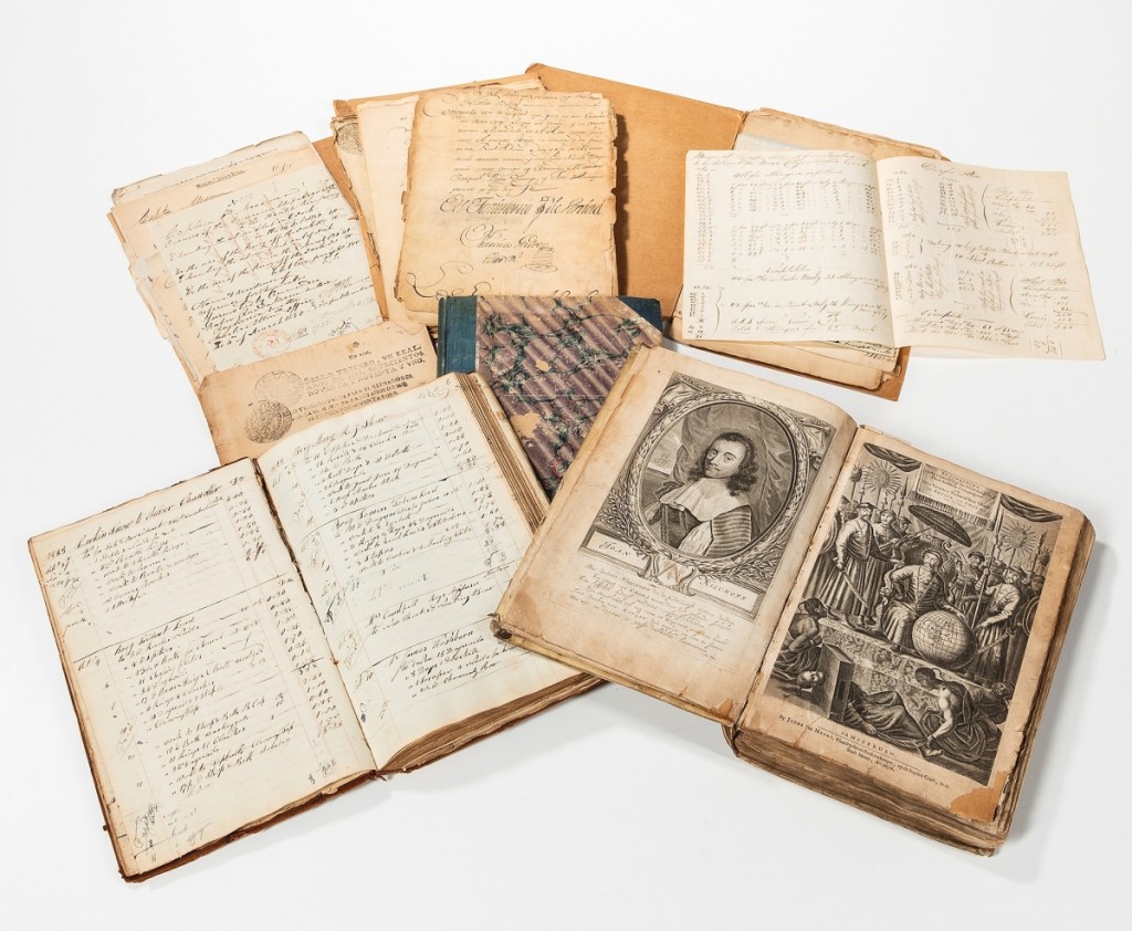 The China trade reference material included ship’s ledgers and other manuscript items. It also included a copy of a 1670 book on the Dutch East India Company. The lot brought $3,625.