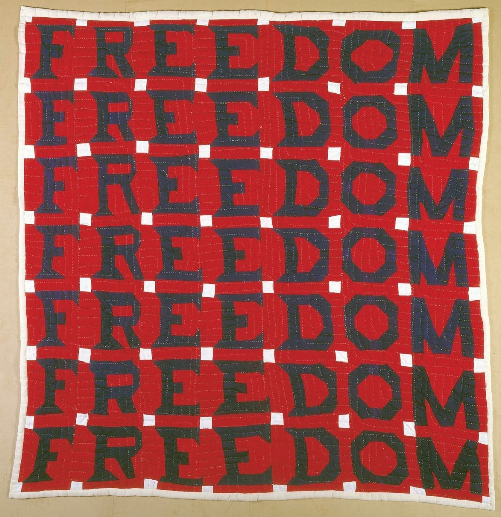 Freedom Quilt by Jessie B. Telfair (1913-1986) Parrott, Georgia, 1983. Cotton with pencil, 74 by 68 inches. Collection American Folk Art Museum, New York; Gift of Judith Alexander in loving memory of her sister, Rebecca Alexander. Photo by Gavin Ashworth.