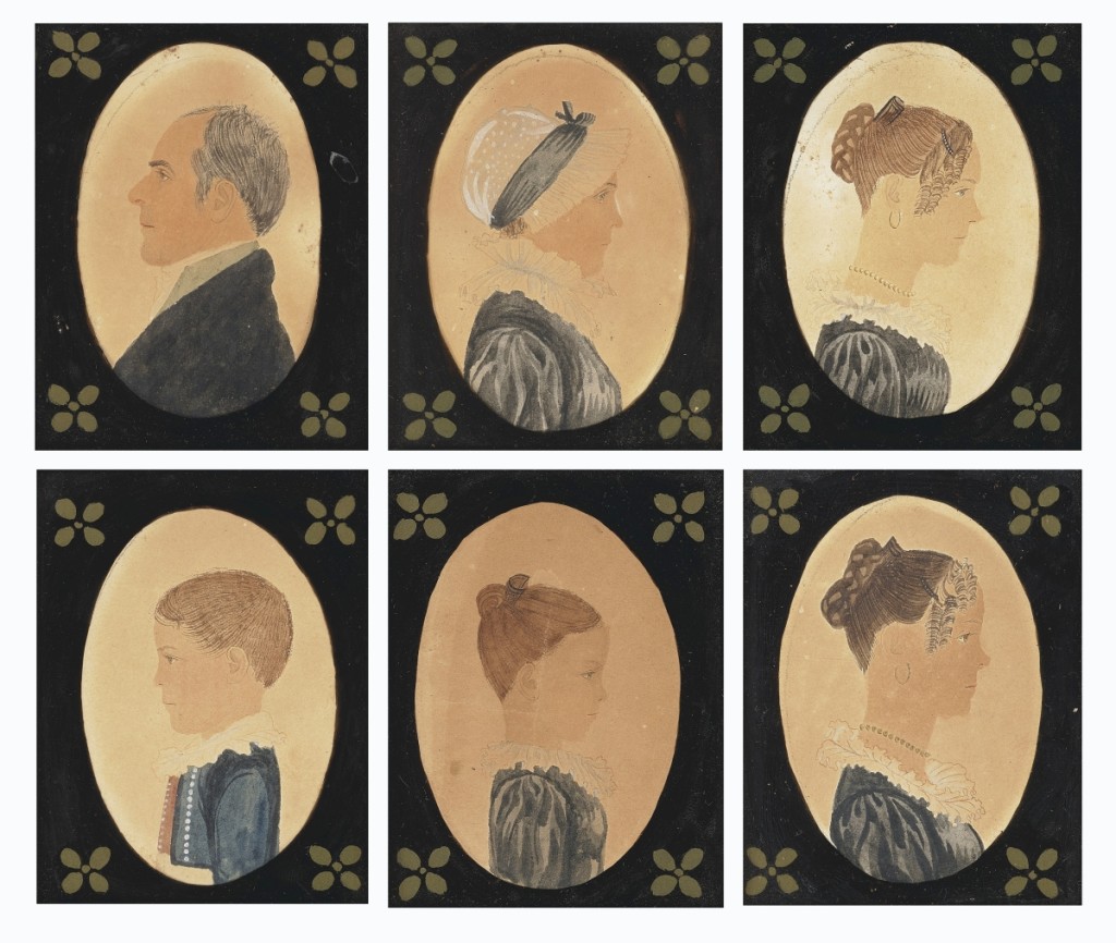 “Those were a bit of a discovery. Although they are unsigned, there is some speculation that those were done by Rufus Porter,” Hays said of this group of six miniature portraits, which sold to a private collector bidding on the phone for $43,750 ($2/4,000).