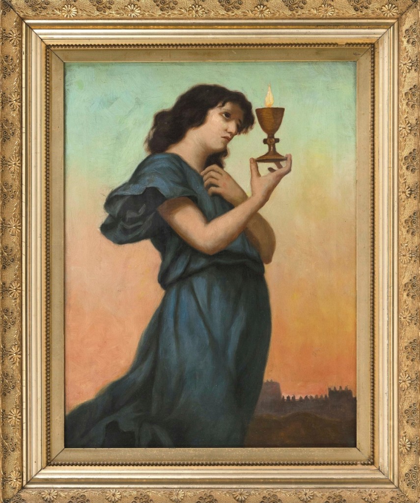 This American school oil on canvas portrait of a young woman holding a candle had a Pre-Raphaelite feel and charmed bidders, selling to a private collector for $3,250 ($400/600).