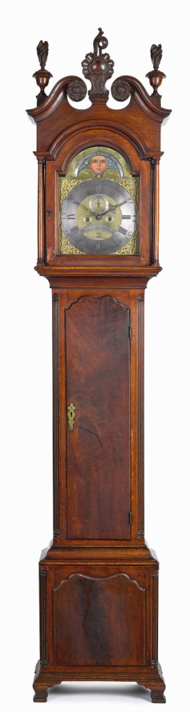 From Philadelphia maker Edward Duffield was this Chippendale walnut tall case clock dating to circa 1770. It was among the highest results for tall case clocks, a number of which rose above the $10,000 mark. This one brought $24,400.