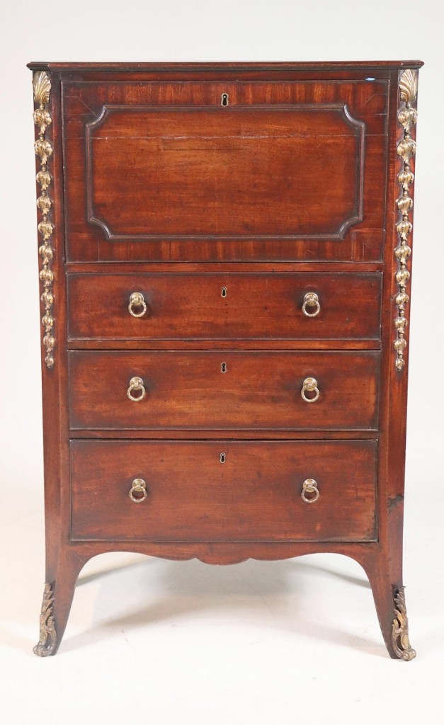 “People liked this rare small size and high-quality mounts.” A buyer in Canada paid $22,140 for this George III ormolu-mounted mahogany secretary from the Johnson estate ($ ,000).