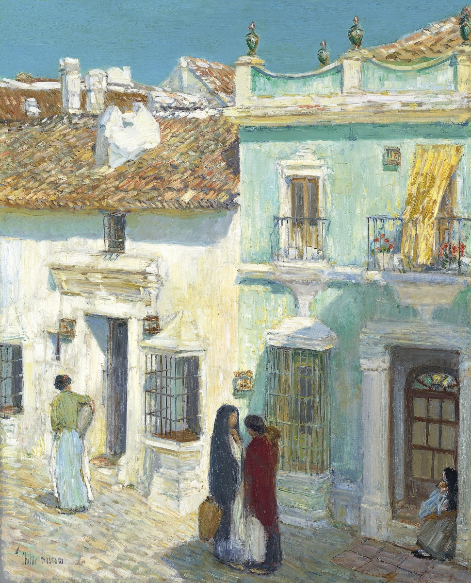 “Plaza de la Merced, Ronda” by Childe Hassam (American, 1838-1920), 1910. Oil on panel. Carmen Thyssen-Bornemisza Collection on loan at the Museo Nacional Thyssen-Bornemisza, Madrid.