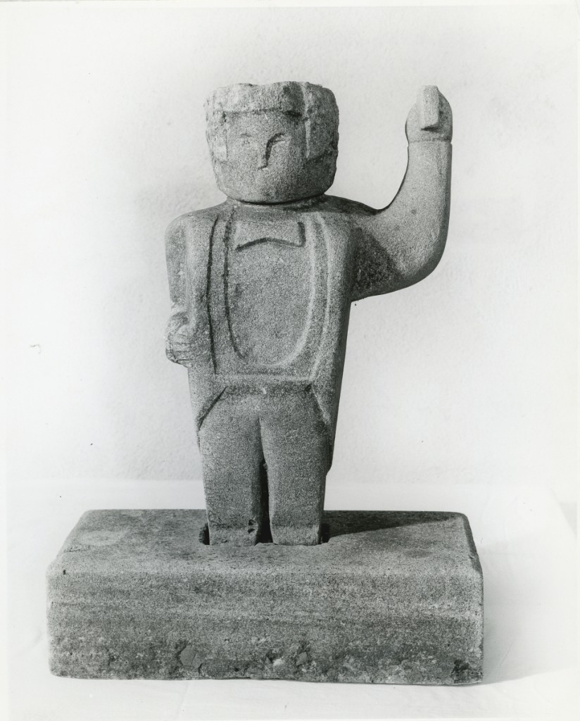 A work by William Edmondson featured in the 1965 exhibition of his work at The Museum of Early American Folk Arts. This was the first solo artist exhibition organized by Bert Hemphill Jr for the museum. Photo courtesy of the American Folk Art Museum.