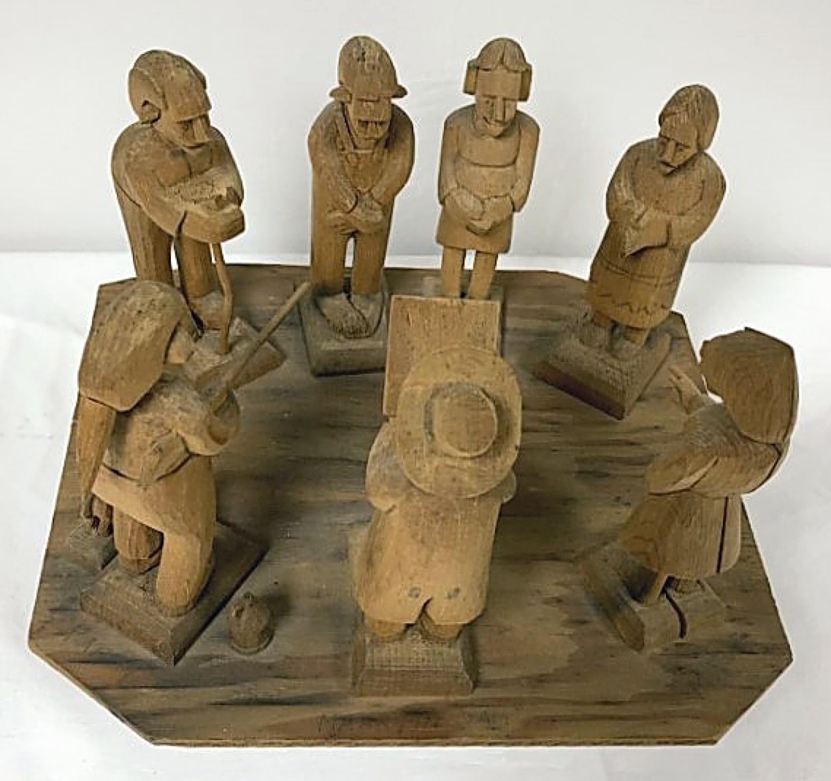 An unusual item with Jim Wierzba of For The Shelf, Mequon, Wis., was this folk art carving of a shotgun wedding. Dating to the 1930s and probably from the Appalachian area of Kentucky based on the figures and clothing, it measured 6½ inches tall and had been priced at $750.