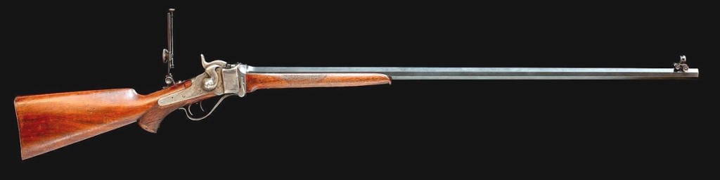 This was one of three Sharps Model 1874 No. 1 Creedmoor target rifles sold to Samuel Hauser for use in a shooting contest with his friend, Granville Stewart. Hauser was an early Montana pioneer, banker and miner in Helena and the first territorial governor of the Montana Territory in 1885. This rifle sold for $53,100.