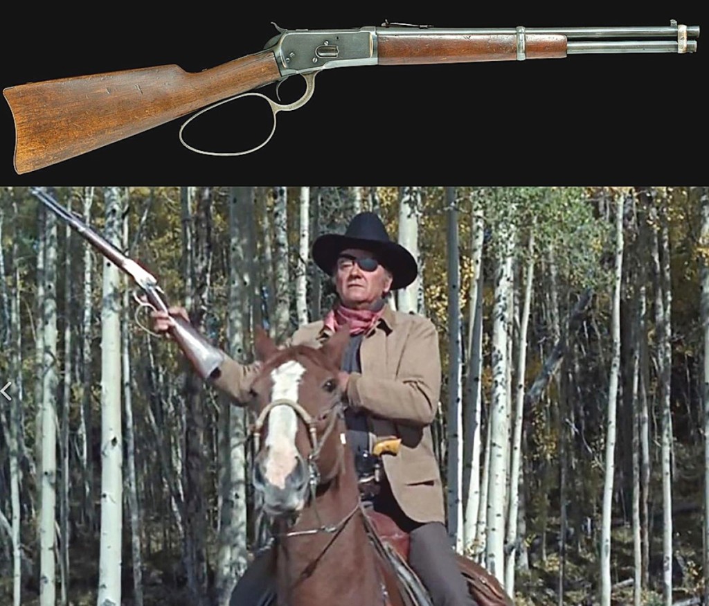 The top lot of the sale was held by the Winchester 1892 saddle ring carbine used by John Wayne in True Grit and its sequel Rooster Cogburn. The barrel was shortened so that Wayne could flip the carbine one-handed. It sold for $88,500.