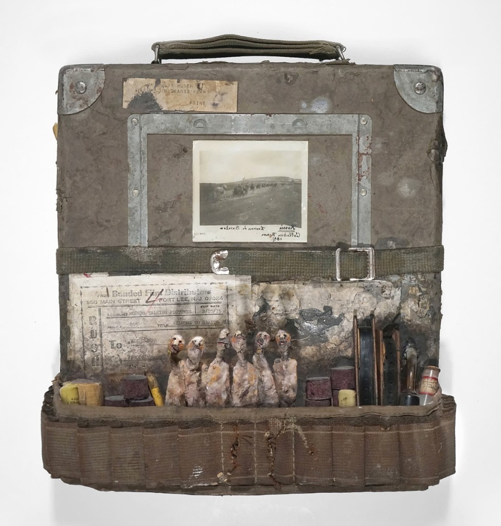 French born assemblage artist Gerard Cambon (b 1960) was on show with Koelsch Gallery. “Cinema,” mixed media, 13 inches high.