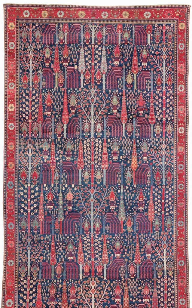 Described as “a masterpiece of Persian weaving from the post-classical period,” this late Eighteenth Century carpet measures roughly 29 by 10½ feet and was $220,000 at Peter Pap Oriental Rugs, Dublin, N.H., and San Francisco.