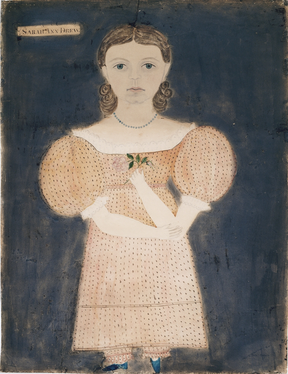 “Sarah Ann Drew” by Ruth Whittier Shute (1803-1882), about 1827. Watercolor, pen and black ink, graphite pencil on paper. Gift of Maxim Karolik for the M. and M. Karolik Collection of American Watercolors and Drawings, 1800-1875.