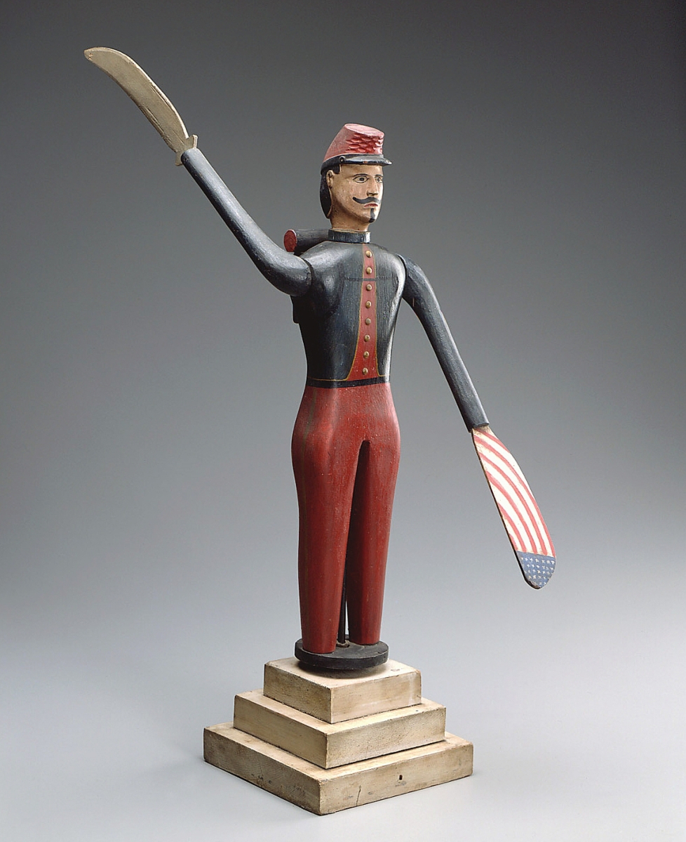 “Army Signalman” whirligig by John Green Satterley (1820-1882), about 1865-70. Painted wood. Gift of Maxim Karolik.