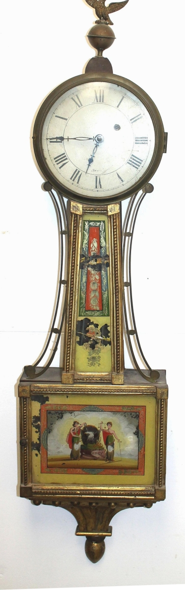 The top lot in the sale was this Nineteenth Century giltwood and eglomise banjo clock by Boston clockmaker John Sawin. It brought $3,750 from a New England collector, squarely within its $3,5/4,500 estimate.