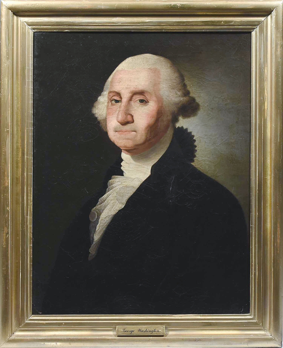 An early American School portrait of George Washington, oil on canvas, 29¼ by 21½ inches, made $12,980.